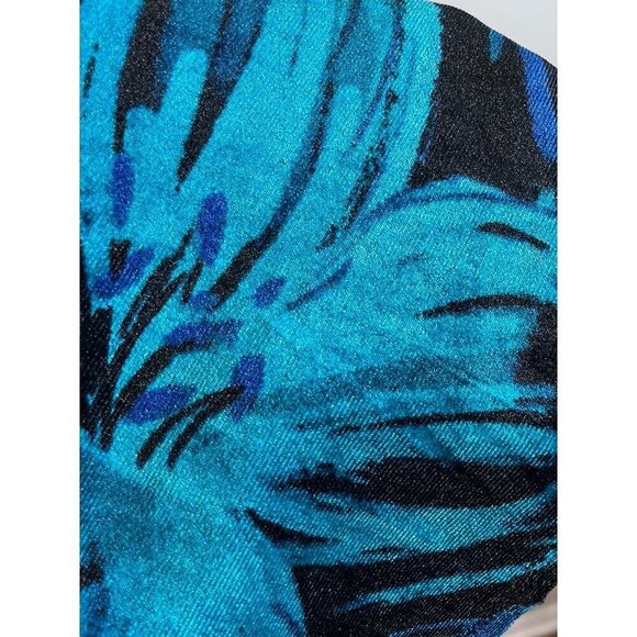 Venus Dress XL Blue Floral Mini Velour Faux Wrap 80s Bodycon Artsy Retro Vegas - Picture 3 of 10